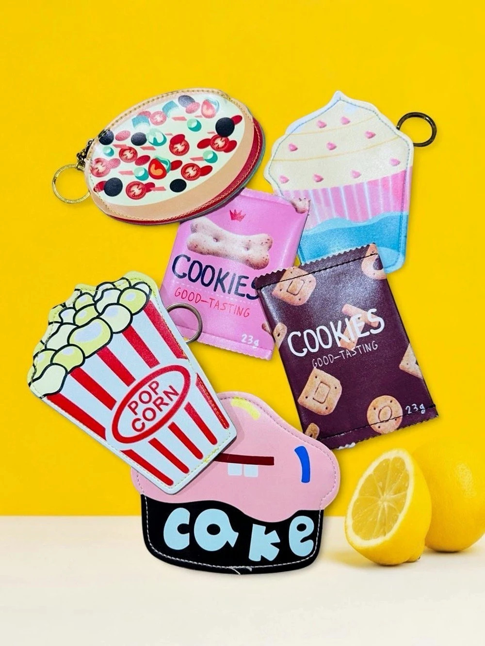 Kawaii Snack Bag Charm Keychain Mini Coin Purse Pizza Popcorn Cookies